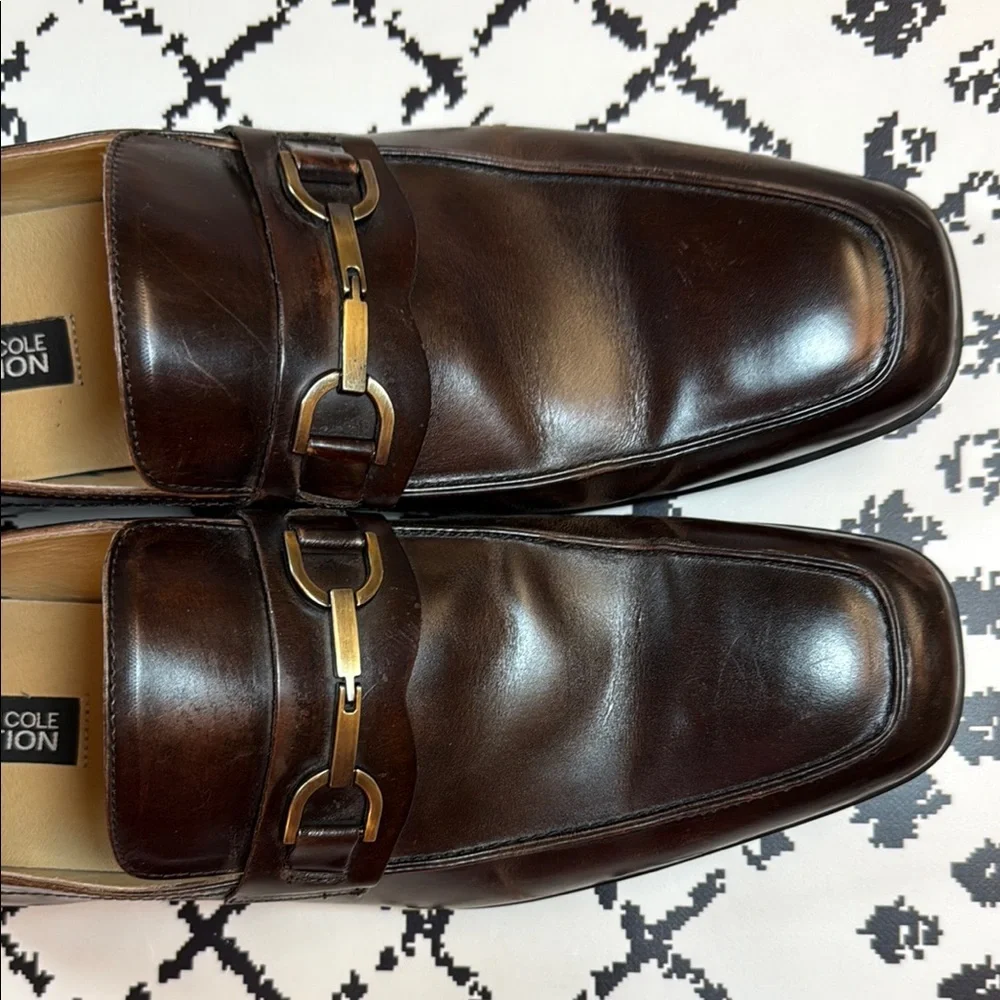 Kenneth Cole Reaction Men’s Brown Leather Loafers w/ Metal Detailing - Size 13 M